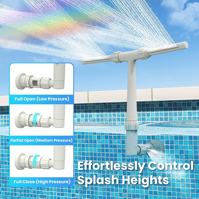 8-Spray Pool Fountain with 4-Layer Dual Streams – Adjustable Waterfall for Above/In-Ground Pools – Cools Water 15–30°F, Rainbow Effect – Fits 1¼″/1½″ Jets, Pool Accessories