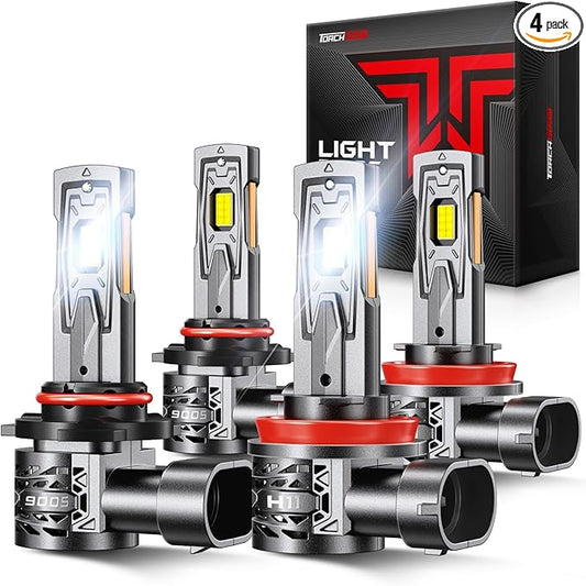 Torchbeam 2025 1000% Super Brighter 9005 H11 Bulb Combo, HB3 H8 Fog Lights Bulb 120000LM with 25000RPM Fan, 1:1 Size, 80000+ Hours, 3 Min Plug and Play, Pack of 4