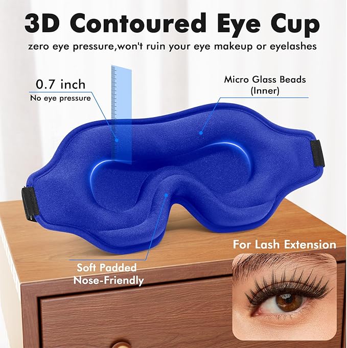 Sleep Eye Mask for Men Women, Weighted Eye Mask Blackout with Adjustable Strap, Lash Extensions Sleeping Mask for Travel (Blue, 4.6oz)
