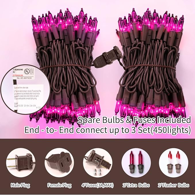LAMPHOME Purple Christmas String Lights, 300 Mini Fairy Lights 63.8ft(2pk of 150L) Set, Brown Wire Halloween Holiday Décor for Home, Christmas Tree, Bedroom, Patio, Wedding