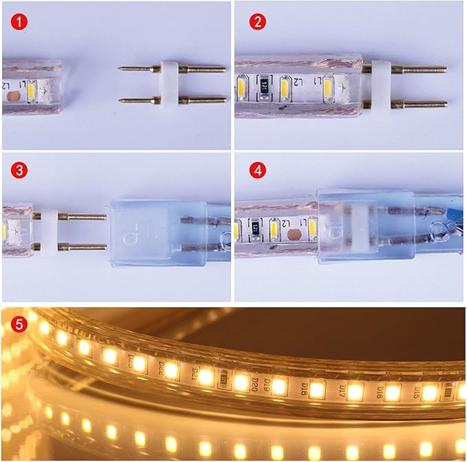 5050-60 Type AC 110-120V White LED Strip Lights, Flexible/Waterproof/Dimmable/Multi-Modes LED Rope Light + 23 Keys Remote for Home/Garden/Building Decoration (98.4ft/30m, White 6000K)