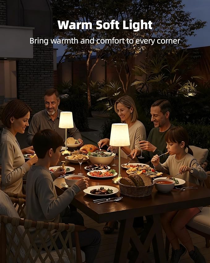 Battery Operated Lamp, 8000mAh, Ambient Light, Touch Control, Dimmable, Portable, 2700K, LED, Wireless, Rechargeable, Battery Operated, Desk Lamp, Kitchen Lamp, Fabric Shade, for Dining Room, Bedroom