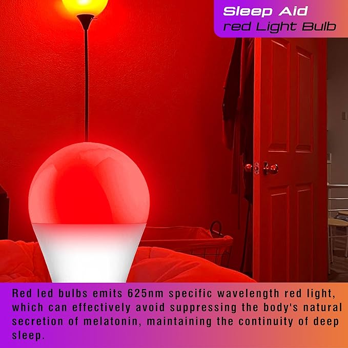 E26 Red Light Bulbs for Sleep Christmas, 625nm Blue Light Blocking 25w-40w Equivalent, 3W Red Night Light Bulb 300LM for Bedroom Sleep, Baby Nursery, Porch, Holiday Mood Lighting, Non-Dimmable, 4 Pack