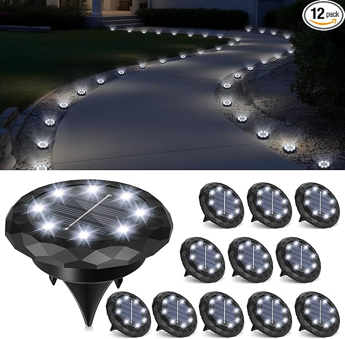 SOLPEX Mini Solar Ground Lights, 12 Pack Solar Lights Outdoor Waterproof, Landscape Lighting for Garden Pathway Driveway Walkway (Cool White)