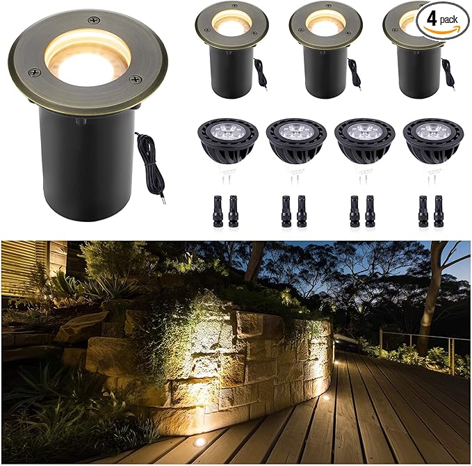 Gardenreet LED Well Lights Outdoor - Brass All Weather Electric Outdoor Inground Lighting, 12V LED Low Voltage Fixture, Antique Bronze for Pathway Backyard Tree with 4000K Neutral White MR16 Bulb