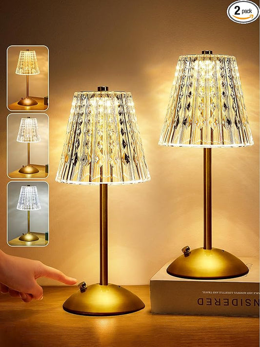 One Fire Nightstand Lamps Set of 2, Dimmable Crystal Table Lamp 3 Colors Gold Lamp,Touch Lamp Bedroom Lamps, Rechargeable Small Lamp, Bedside Lamps Set of 2 for Bedroom Living Room Bathroom Hotel Bar