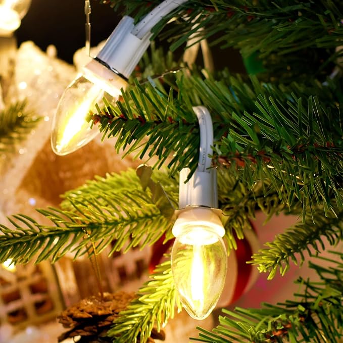 Christmas Village Lights with 5 LED Bulbs, 9ft Accessory Cord with C7 LED Light Bulbs for Halloween Pumpkin, Blow Mold, Christmas Villages Houses, Ceramic Trees, Craft Projects