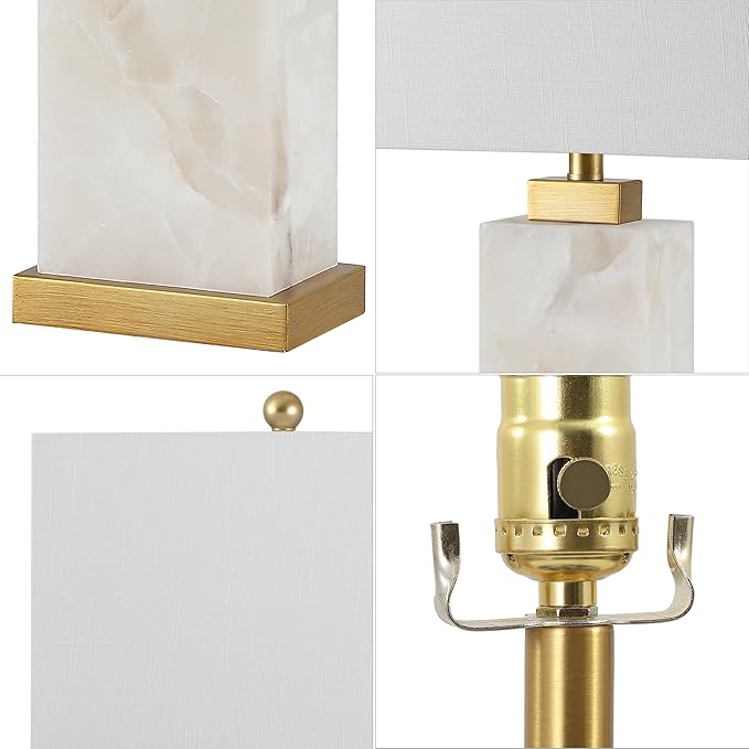 JONATHAN Y JYL6201A Elizabeth 27.5" Alabaster LED Table Lamp Coastal Contemporary Bedside Desk Nightstand Lamp for Bedroom Living Room Office College Bookcase LED Bulb Included, White/Gold Leaf