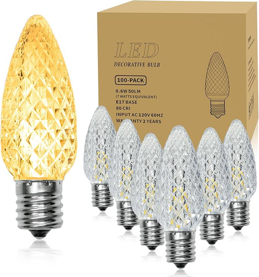 100Pack C9 LED Christmas Light Bulbs, Shatterproof & Waterproof C9 LED Replacement Bulb, 2700K Warm White Holiday Decor Bulbs for Indoor & Outdoor Use, E17 Base