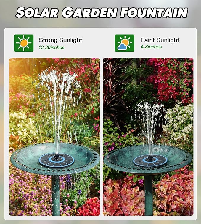 Yzert Solar Fountain Glass Panel with 2200 mah Battery, 3.5W Floating Solar Water Fountain with 4 Fixed Rods, Solar Pump for Bird Bath, Garden, Pond, Pool, Outdoor (Blue Panel White Lights)