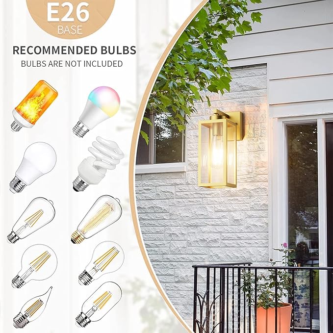 Tipace Dusk to Dawn Outdoor Wall Lantern, Exterior Wall Sconce Sensor Light Fixture, Golden Wall Mount Lights, Gold Outdoor Wall Lights with Clear Glass Shade for Garage, Doorway