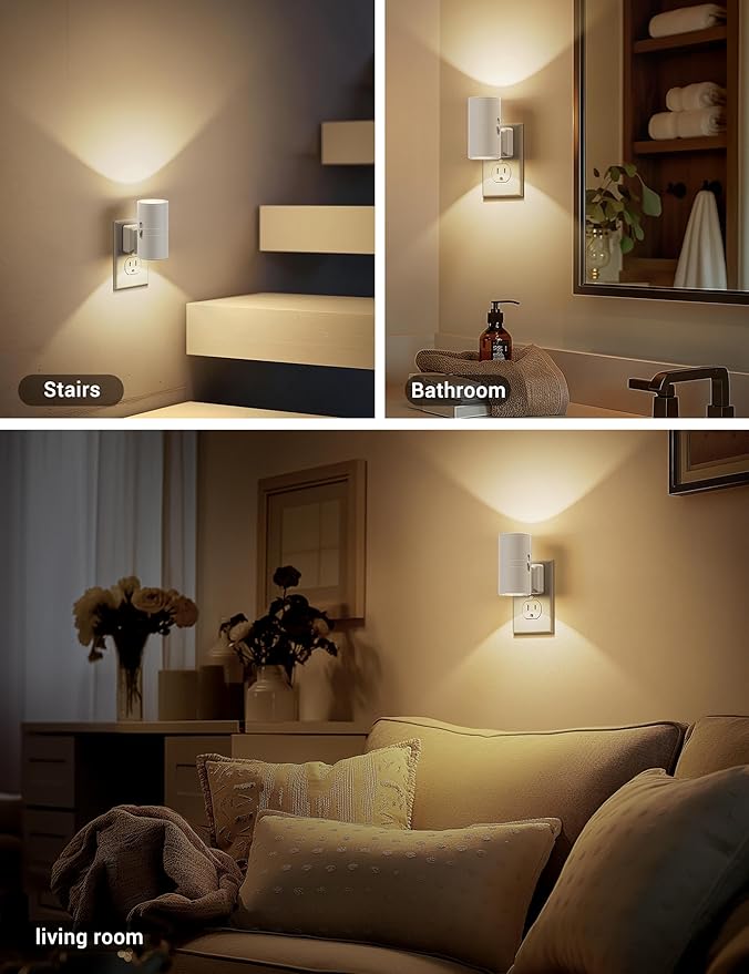 JandCase Night Lights Plug into Wall, Dimmable Night Light Plug in, Modern Night Light Dusk to Dawn Light Sensor, Warm White 3000K, 0-100LM Adjustable Brightness Nightlight for Hallway Bedroom, 4 Pack
