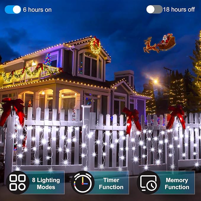 82 FT Outdoor Christmas Lights with 176 Drops, Christmas Decorations Fairy Lights 616 LED 8 Modes, Plug in Waterproof Hanging String Lights for Home Xmas Tree Yard Wedding Party Cool White