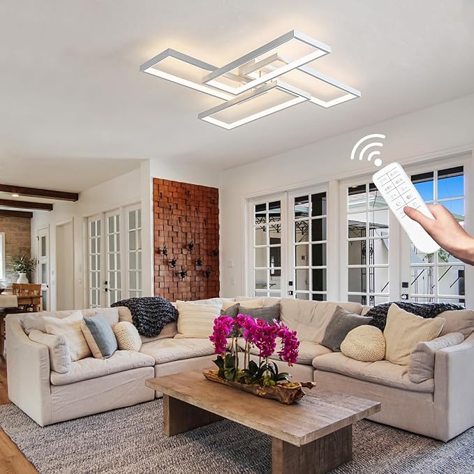 Modern LED Ceiling Light Fixture White Flush Mount Ceiling Light Dimmable 26" Bedroom Lights for Ceiling with Remote Control 48W Kitchen Ceiling Light Fixtures for Hallway 3000K-6000K