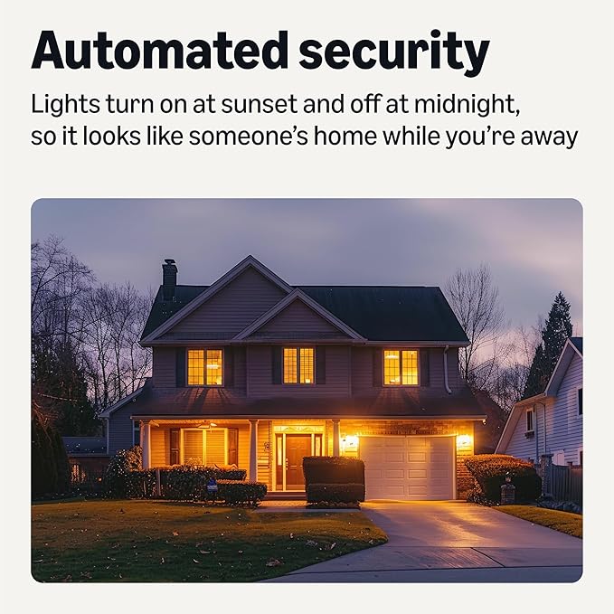 Amazon Basics Smart Indoor LED Light Bulb, Sunset-to-Midnight Activated, Works with Alexa Only, Tunable White, 7.5 W, 4-Pack