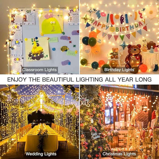 suddus 200 Led Connectable Christmas Lights Outdoor Waterproof, 66ft Fairy Lights Plug in with Remote, Warm White Christmas Tree Light Indoor for Bedroom, Dorm, Xmas Party, Porch, Patio, Garden Decor