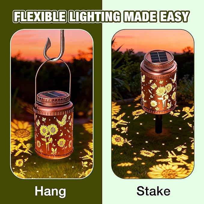 Cooo 4 Pack Solar Lanterns Outdoor Waterproof Sunflower Butterfly Solar Pathway Lights Landscape Path Christmas Gifts for Women Mom Grandma for Outdoor Table Lamps Garden Yard Backyard Decor-Rose Gold