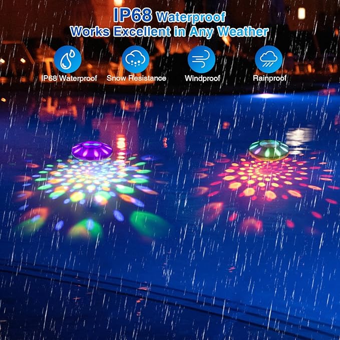 Rechargeable Floating Pool Lights(1 Pack), Pool Lights with 6 Dynamic Lighting, IP68 Waterproof Pool Light RGB Upper and Lower Color Changing LED Pool Light for Pools, Party, Ponds