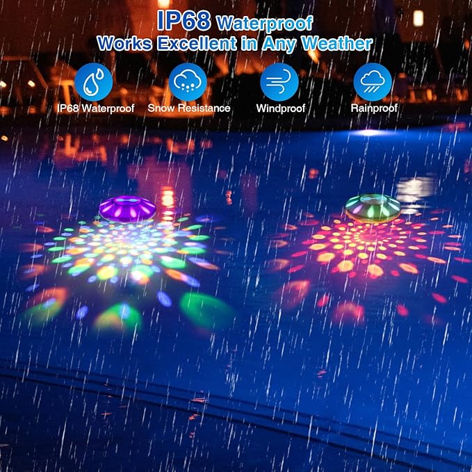 Floating Pool Lights(2 Pack), Pool Lights IP68 Waterproof, Rechargeable RGB Upper and Lower Color Changing Pool Floating Light with 6 Dynamic Lighting, Floating Light for Pool, Garden,Paths