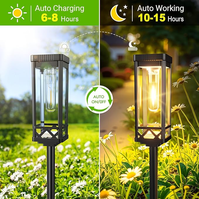 KOOPER Taller Solar Pathway Lights Outdoor, 4 Pack Upgraded Brighter Solar Garden Lights Solar Powered, Up To 15 Hours Outdoor Solar Lights for Yard Landscape Lighting Path Walkway Driveway Sidewalk