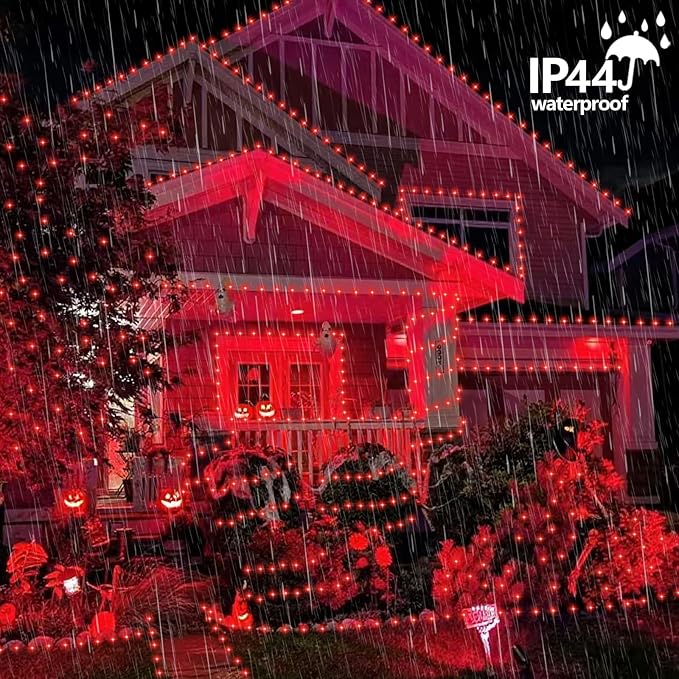 QITONG 4 Pack Red Solar Christmas Lights, Each 33ft 100 LED Christmas Fairy Light Outdoor Waterproof, 8 Modes Silver Wire Mini Twinkle Lights