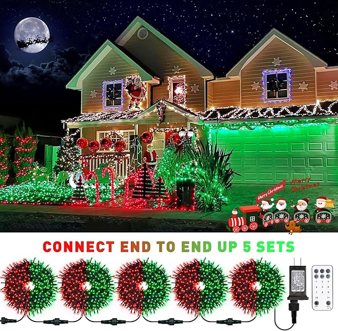 JMEXSUSS 200 LED Christmas Lights Outdoor, 66ft Red and Green String Lights with Remote, Connectable Waterproof Color Changing Christmas Lights for Party Yard Halloween Xmas Decor