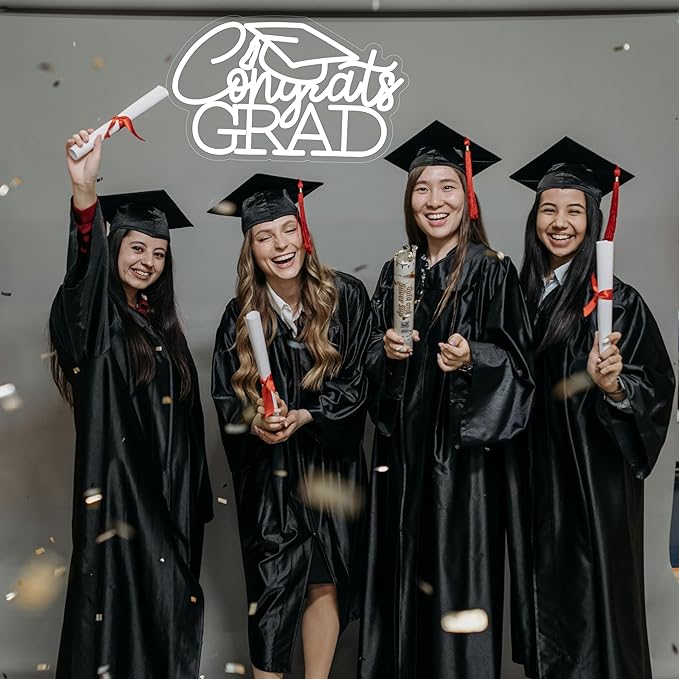 Congrats Grad Neon Sign for 2025 Graduation Decorations,16.5 x 9.9 IN White Dimmable Led Light Congrats Sign for Graduation Party Photo Backdrop Room Dorm Wall Decor Celebration Gifts