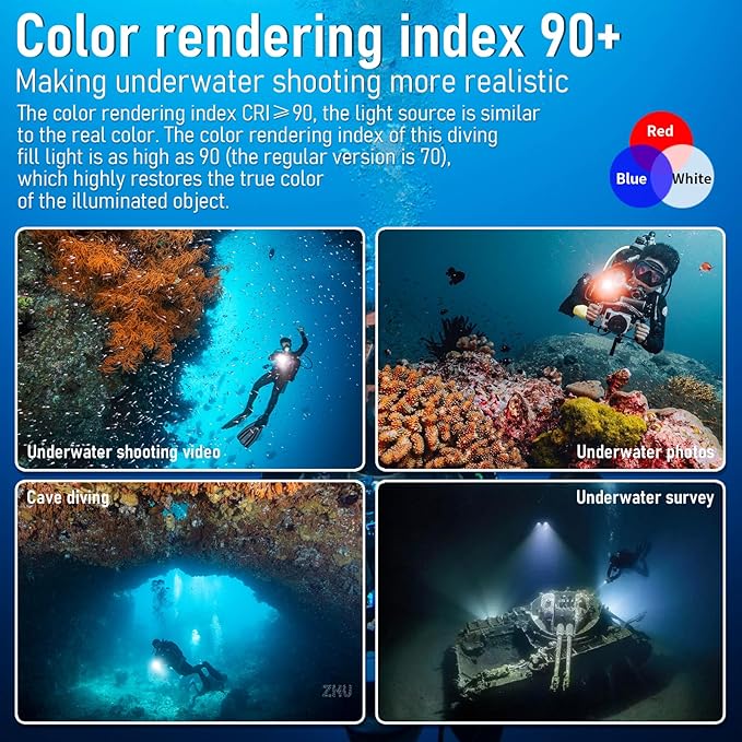 L15 10000 Lumens Underwater Video Light - 100m (330ft) Waterproof Dive Video Light with USB-C Charging, Professional Floodlight for Scuba Diving, Snorkeling & Underwater Photography