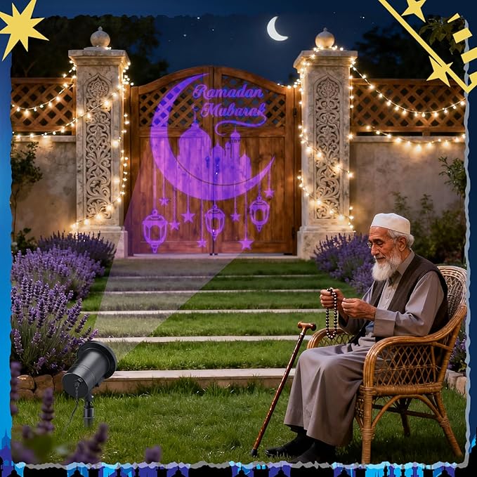 Ramadan Mubarak Outdoor Projector Lights Decoration Projection Lamp for Eid Al Fitr Kareem Decoration for Muslim Ramadan Outdoor Waterproof for Garden Home Yard