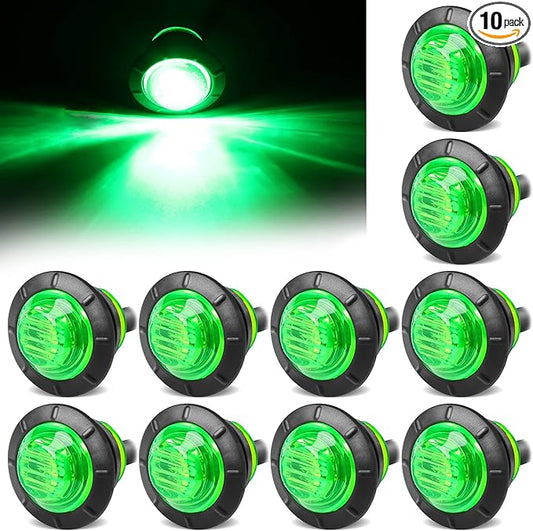 ALFU 10PCS Blue/White/Green/Red 3/4" 12V LED Clearance Marker Lights – Round Bullet Side Indicator Lamps for Truck, Trailer, RV, Van, Boat, Bus, Caravan (Green 10PCS)