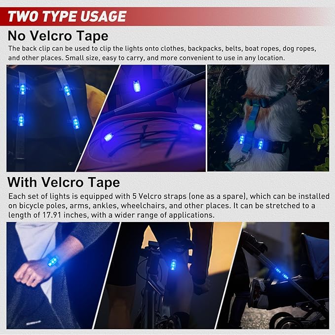 Nilight LED Safety Light 4PCS Blue Marine Navigation Bike Tail Lights Three Modes Waterproof Reflective Gear Clip On Flash Strobe Indicator Lamp for Night Boating Fishing Cycling Jogging