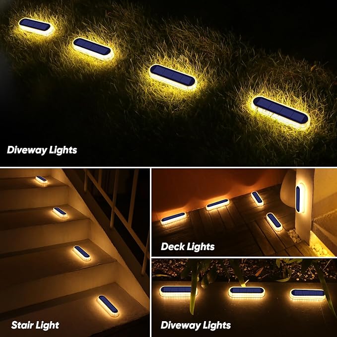 YiLaie Stick on Solar Step Lights Outdoor Waterproof, Small Solar Stair Lights Auto ON/Off for Deck Dock Driveway Mailbox Warm White (8 Pack)