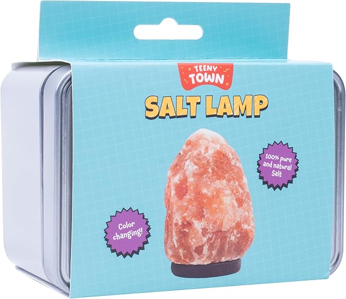 Fizz Creations Teeny Town Miniature Himalayan Salt Lamp – Battery-Operated LED Mood Light with Carry Case – Ideal for Desktops, Coffee Tables, and Small Spaces – Natural Orange Glow