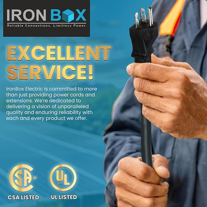 IronBox Electric - NEMA 6-20 Extension Cord - 12/3 SJT Jacket, 20A, 250V Extension Cable - Compatible with Any Generator Equipped with a 6-20 Receptacle - Heavy Duty Cable (Molded, 10 Foot)