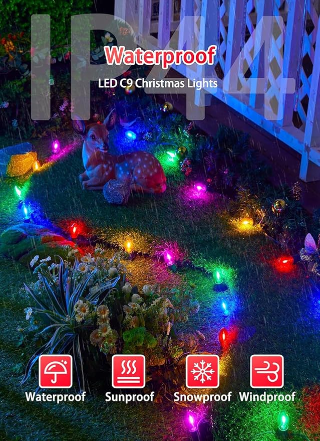 Vintage C9 LED Christmas Lights Outdoor, 100 Ft C9 String with 100 Shatterproof Colorful Bulbs, Waterproof Connectable Christmas Tree Lights for Roofline Holiday Garden Party Xmas Decorations