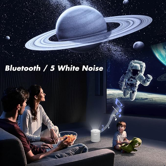 Planet Projector Night Light for Bedroom,Starry Galaxy Light Projector with Bluetooth Speaker,White Noise,Timer,Rechargeable Star Mood Light with 6 Discs for Adults Kids,Party,Gift