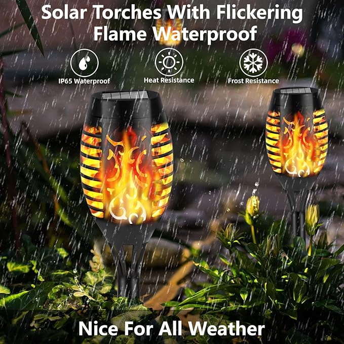 Solar Flame Lights Outdoor, 6 Pack Solar Torch Light with Flickering Flame for Garden Decor - Waterproof 12 Led Torches for Outside, Yard Lights Halloween for Lawn Patio Pathway Lighting