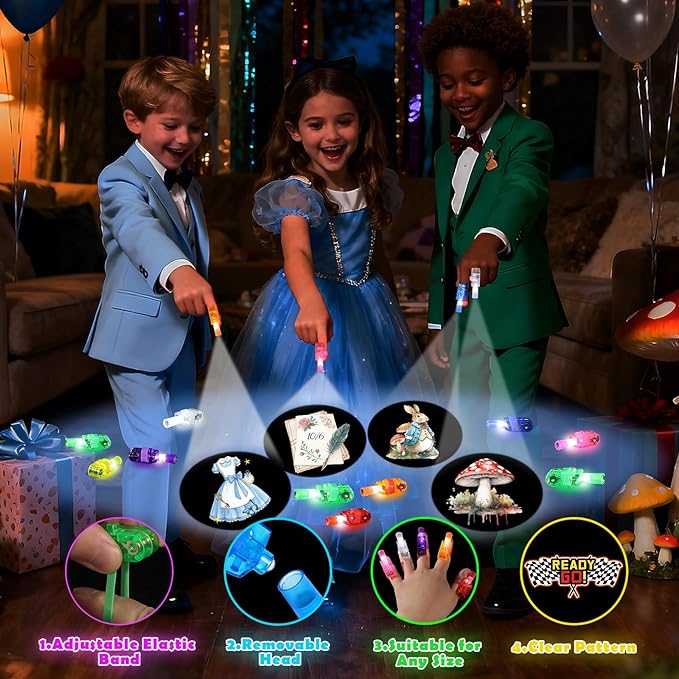 36 Pack Alice Adventure Party Favors LED Finger Lights, Glow in The Dark Wonderland Birthday Gifts, Goodie Bag Stuffers Classroom Treasure Box Prizes