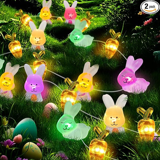 pozzolanas Led Fairy Lights Battery Operated Mini String Lights 2P 16FT Bunny Carrot String Lights 50LED IP65 Waterproof Spring Rabbit for Easter Basket Eggs Party Seasonal Bedroom Decor