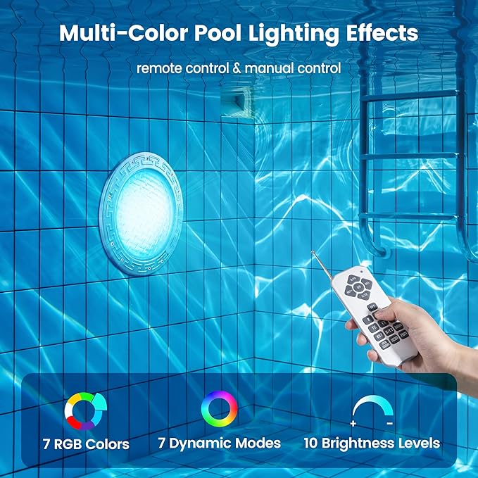 SURAIELEC 10" LED Pool Lights for Inground Pool, 12V AC Waterproof Color-Changing Pool Light with Remote, 300W Equivalent, RGB Colors & Dynamic Effects, Fits Pentair, Hayward, Jandy Niches, 100 Feet
