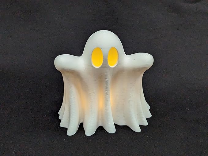 RedFive Light Up Ghost Decoration – 3D Printed LED Tea Light Halloween Decor – Cute Spooky Accent for Home, Mantel & Table – Handmade in Michigan USA