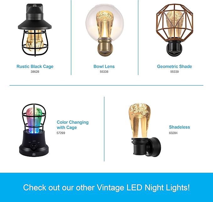 GE Vintage LED Edison Night Light, Plug-in, Dusk to Dawn, Farmhouse Decor, Mood Lighting, Home Decor, Ambient Lighting, LED Lights for Bedroom, Bathroom, Kitchen, Hallway, Black, 2 Pack, 71349