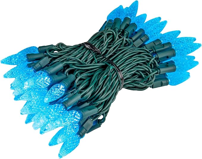 ‎‎‎Novelty Lights 24FT 70 LED C6 LED Christmas String Lights, Outdoor Christmas Tree Commercial Grade LED String Lights, Permanent Christmas Lights Outdoor Tree Decorations Outdoor (Teal)
