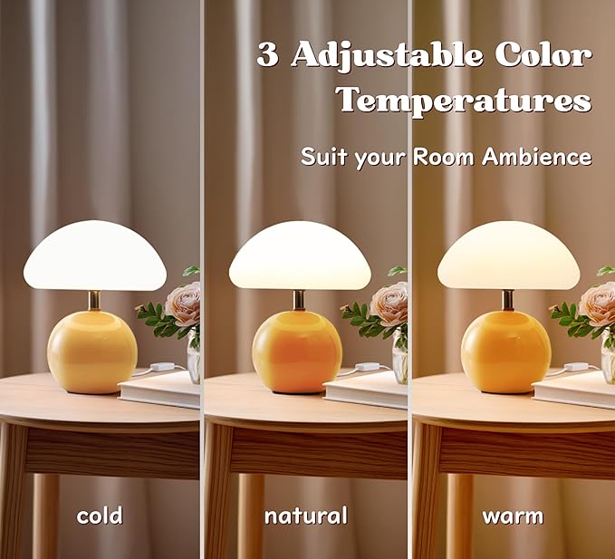 Joyzy Mushroom Table Lamp for Bedroom Light, Desk Bedside Small Lamps for Living Room Night Stands, Mushroom Lighting Decor Cute Led Modern, Unique Aesthetic Home Living Room