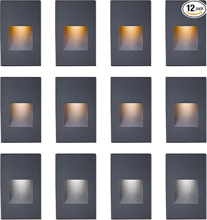 12-Pack LED Step Lights - Outdoor & Indoor Stair Lights, 3CCT Color Changing 3000K/4000K/5000K, 12V Low Voltage, 4W 150LM IP66 Waterproof for Steps & Vertical Surfaces