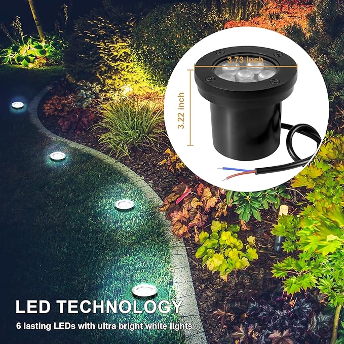 Low Voltage Landscape Well Lights, Outdoor LED Ground Lights for Garden, Lawn Pathway Backyard, Patio Walkway Decor 8Pack Black (Cool White(6000K))