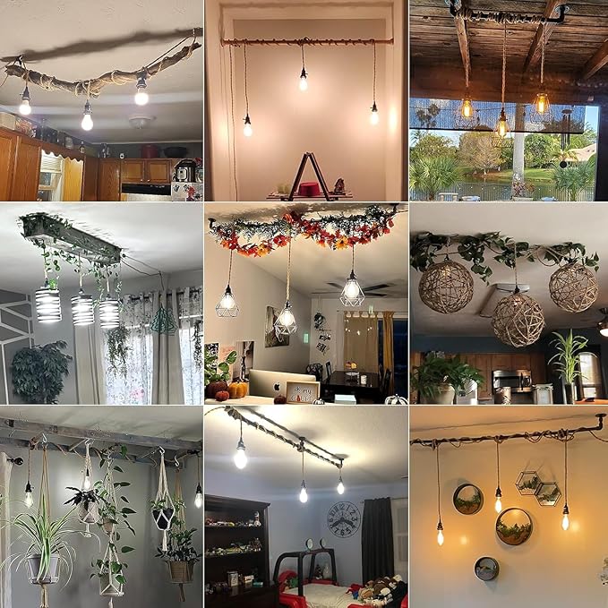 3 Light Hemp Rope Plug in Pendant Light Rattan Hanging Lights with Plug in Cord with Woven Lamp Shade, Plug in Cord Hemp Rope Hanging Lamp