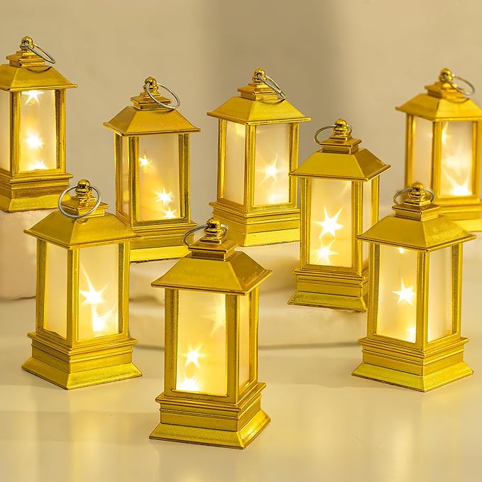 Gold Lanterns Decorative Indoor: 24 Pcs Starlight Mini LED Lantern for Centerpiece Table Decorations Halloween Christmas Wedding Party Camping Decor