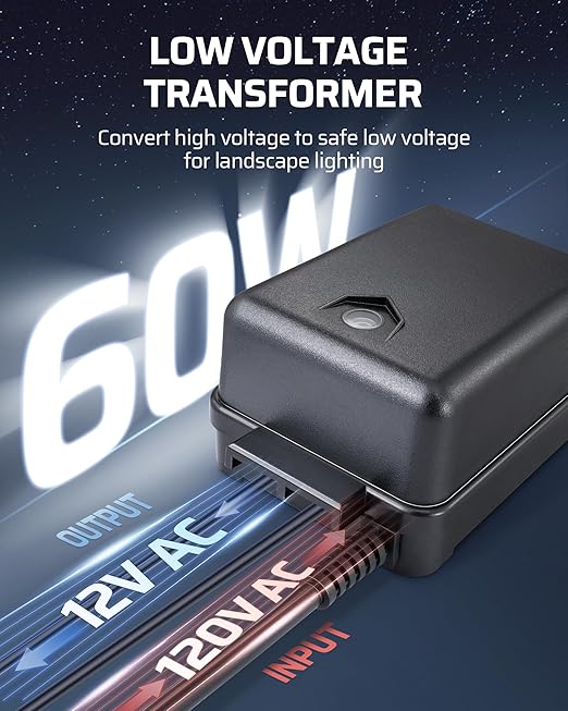 DEWENWILS 60W Low Voltage Landscape Transformer with Photocell Sensor, Low Voltage Transformer 120V AC to 12V AC, Landscape Lighting Transformer for Outdoor Lights, Garden Lights, Spotlight, UL Listed