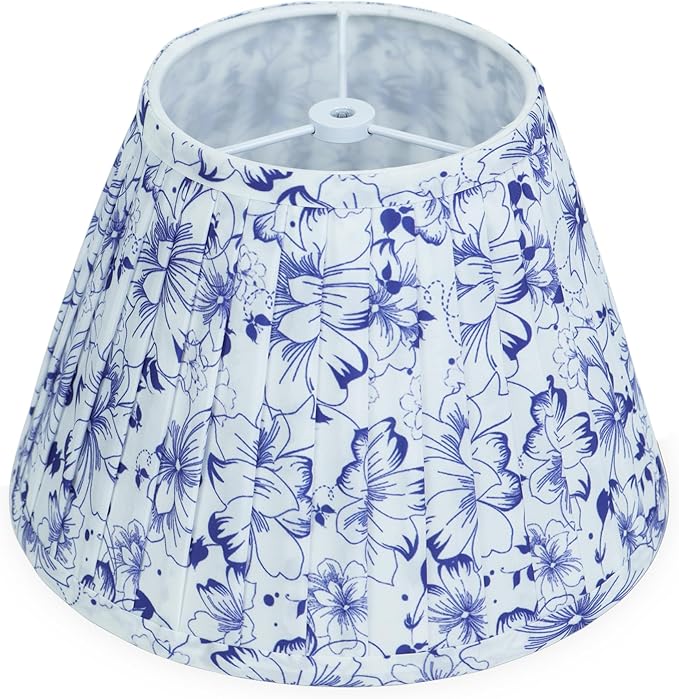 Small Blue Floral Lamp Shade for Bedside & Desk Lamps (1 Pack), 5x9x6.2 Inch Empire Pleated Lampshade, Cloth Lampshade with Spider Fitter, No Assembly, Ideal for Country, Vintage & Coastal Home Decor